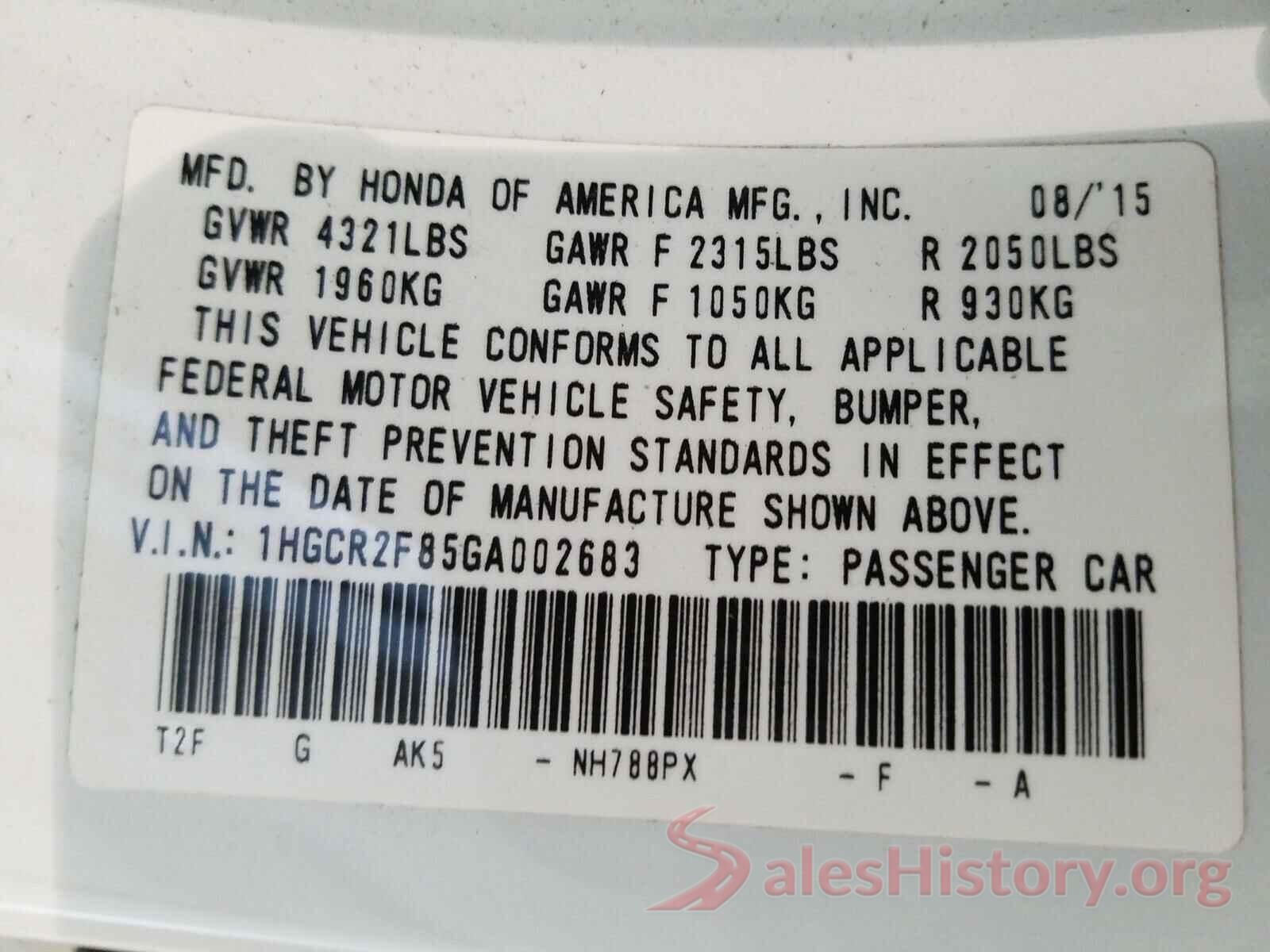 1HGCR2F85GA002683 2016 HONDA ACCORD