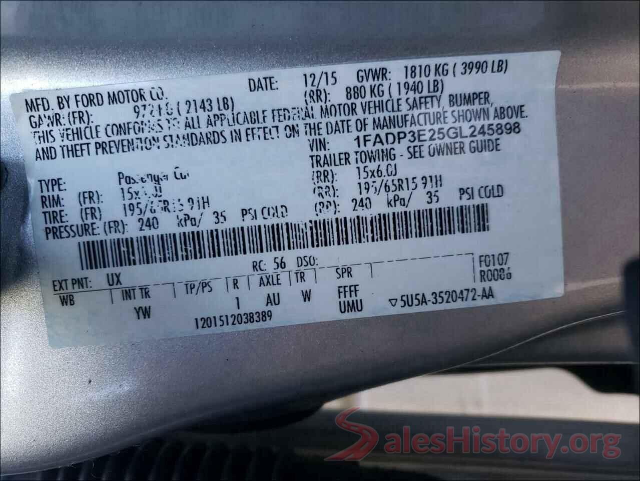 1FADP3E25GL245898 2016 FORD FOCUS