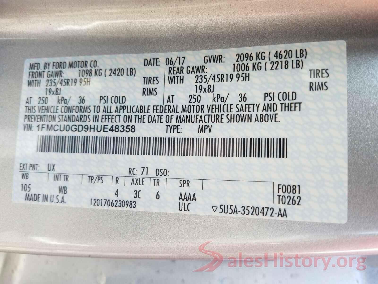 1FMCU0GD9HUE48358 2017 FORD ESCAPE