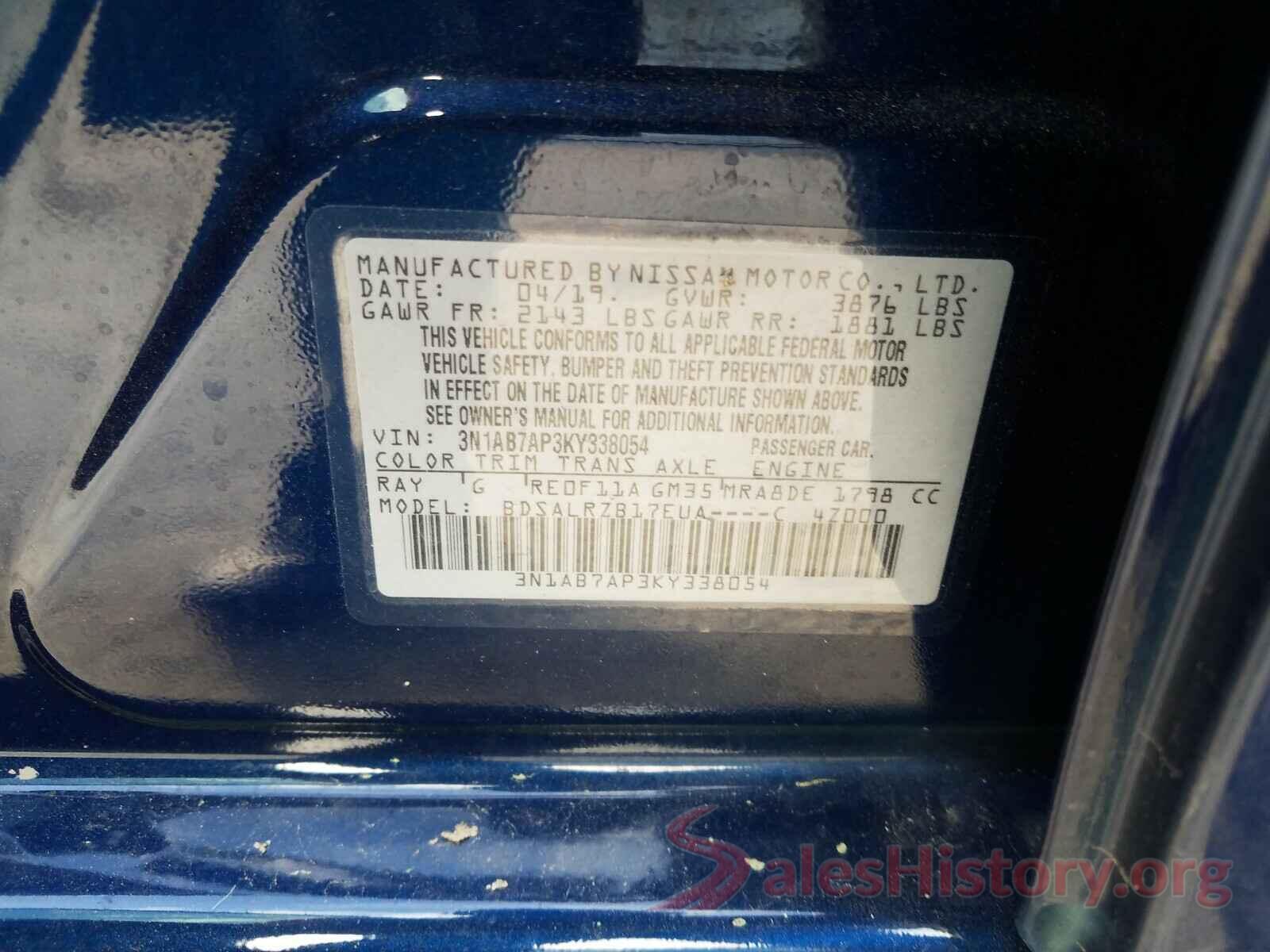 3N1AB7AP3KY338054 2019 NISSAN SENTRA