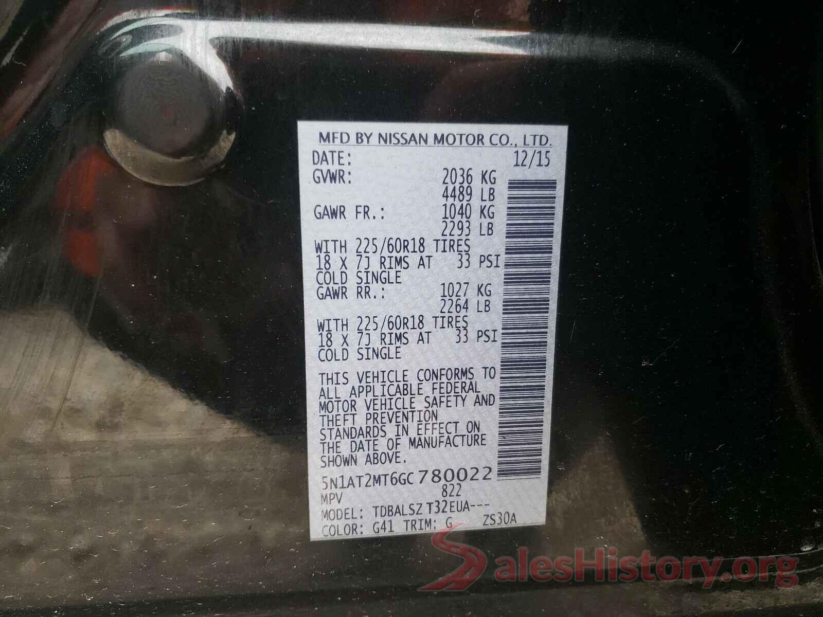 5N1AT2MT6GC780022 2016 NISSAN ROGUE