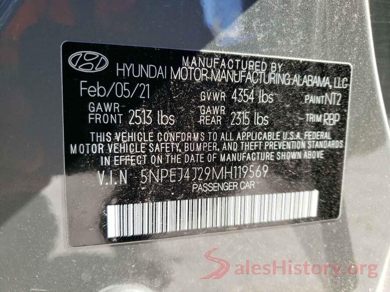 5NPEJ4J29MH119569 2021 HYUNDAI SONATA