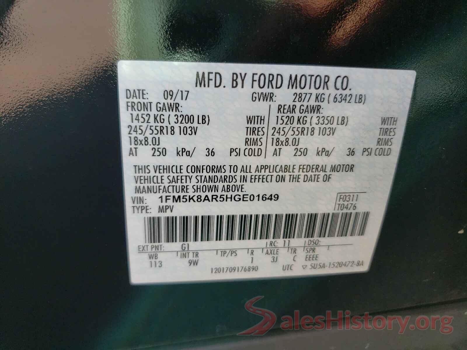 1FM5K8AR5HGE01649 2017 FORD EXPLORER