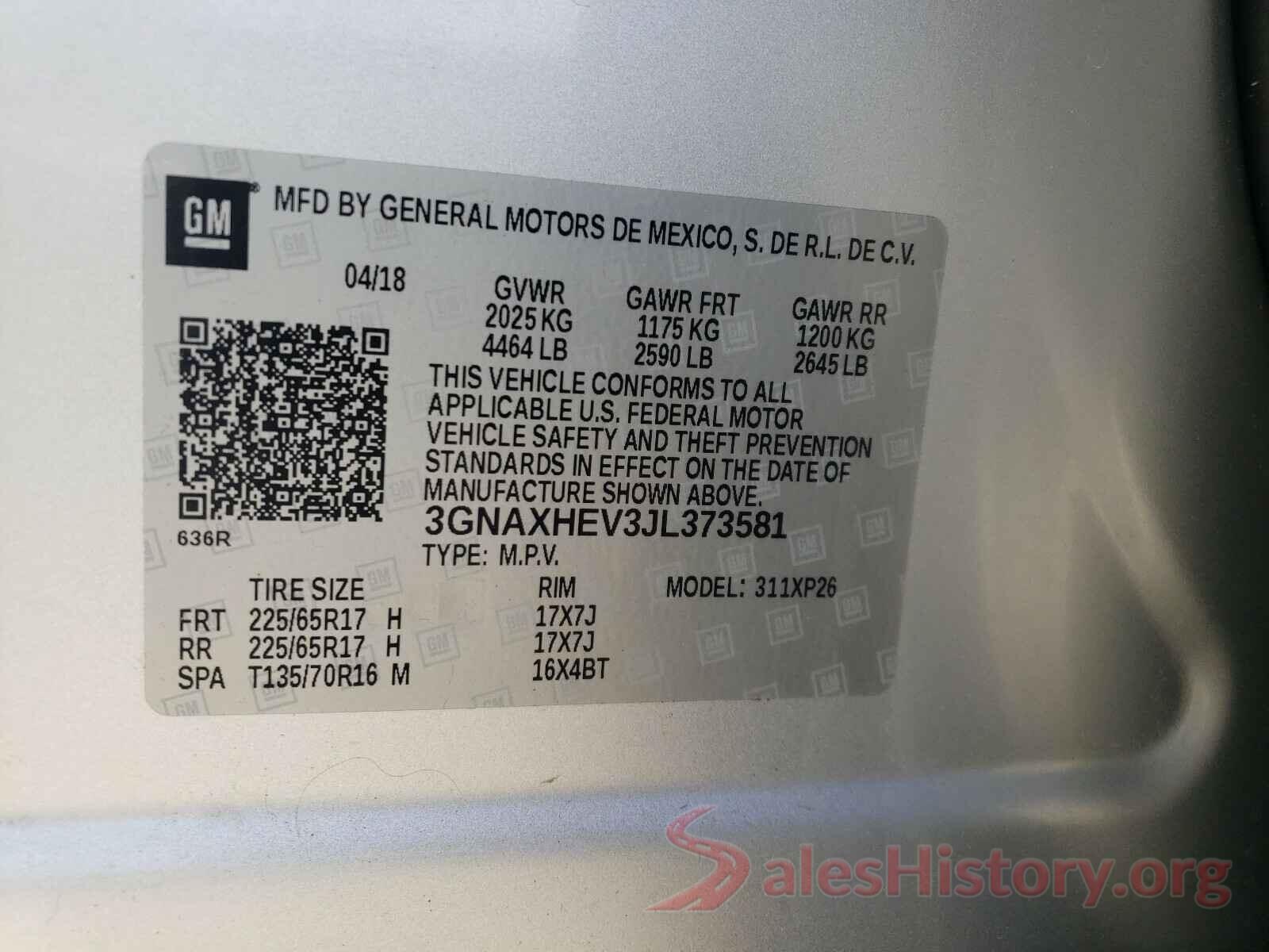 3GNAXHEV3JL373581 2018 CHEVROLET EQUINOX