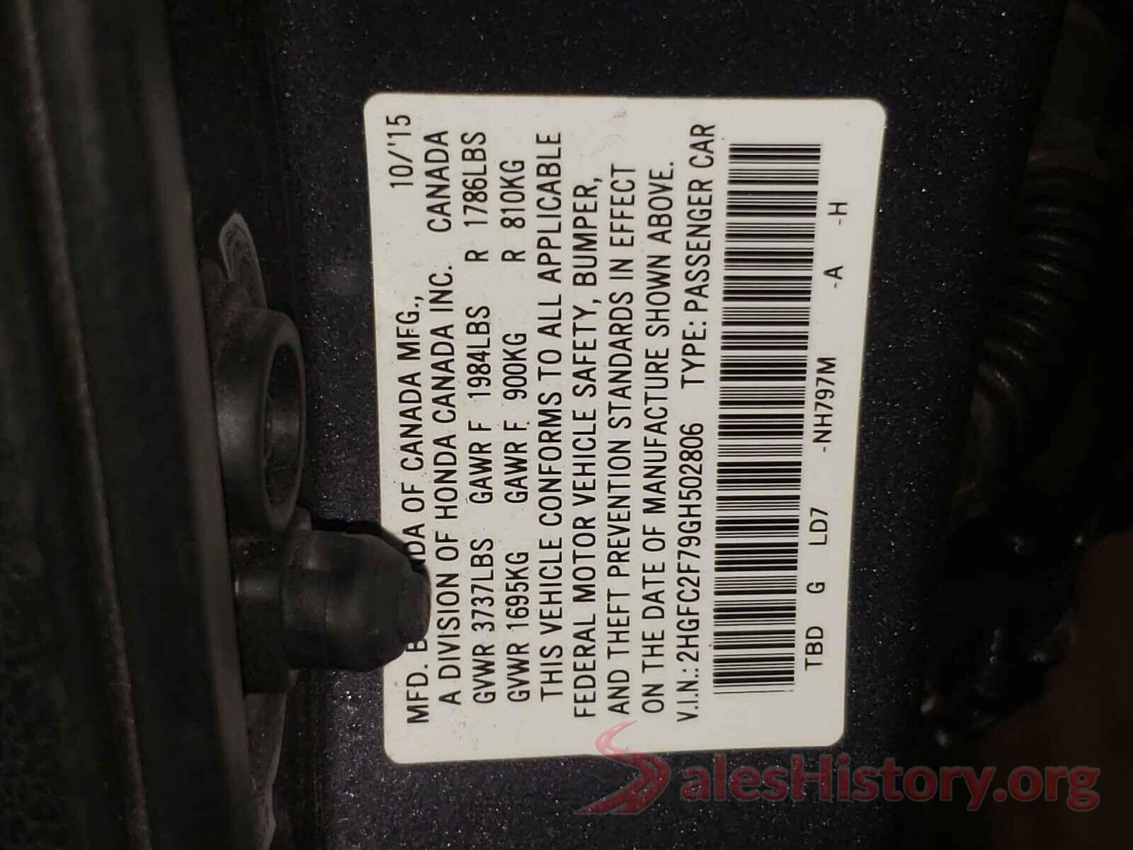 2HGFC2F79GH502806 2016 HONDA CIVIC