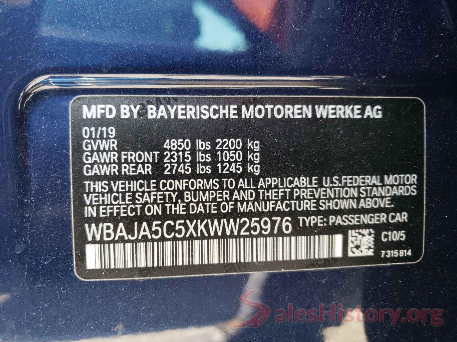 WBAJA5C5XKWW25976 2019 BMW 5 SERIES