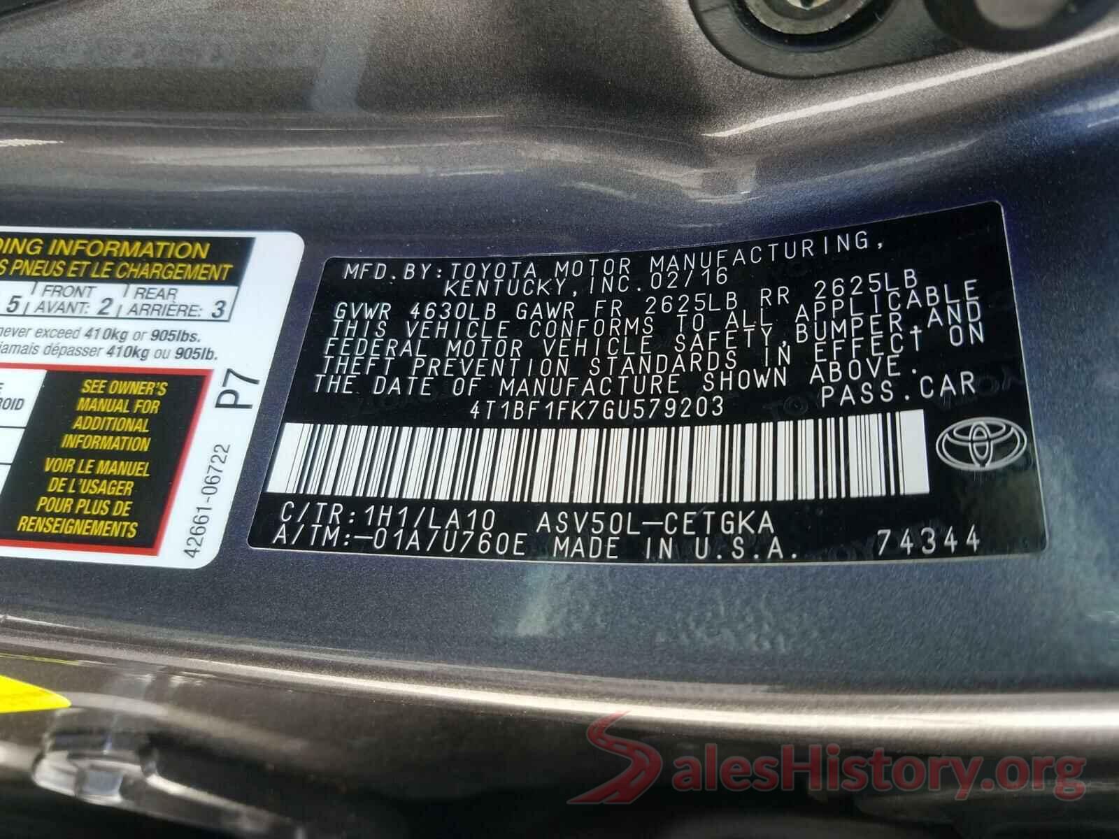 4T1BF1FK7GU579203 2016 TOYOTA CAMRY