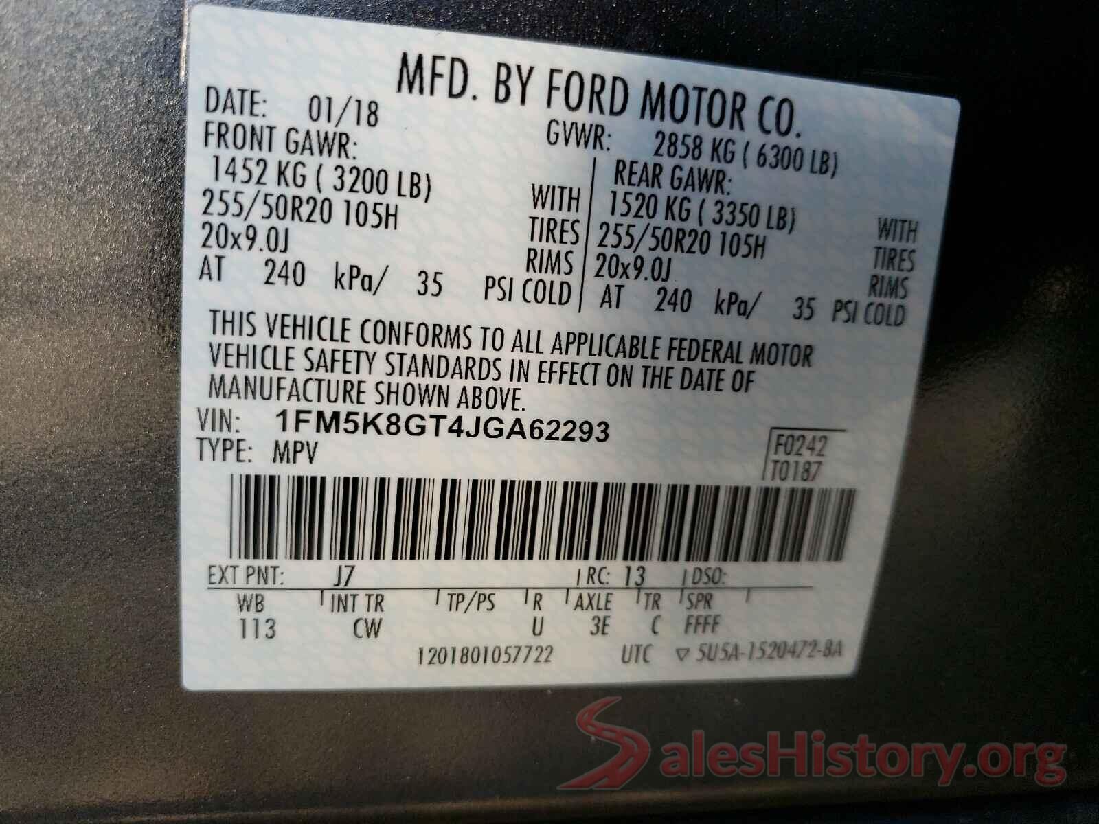 1FM5K8GT4JGA62293 2018 FORD EXPLORER