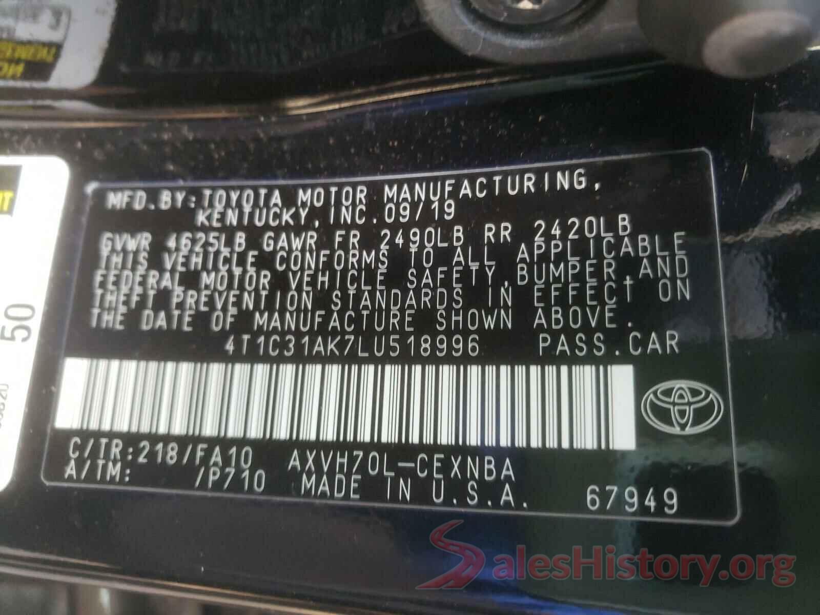 4T1C31AK7LU518996 2020 TOYOTA CAMRY