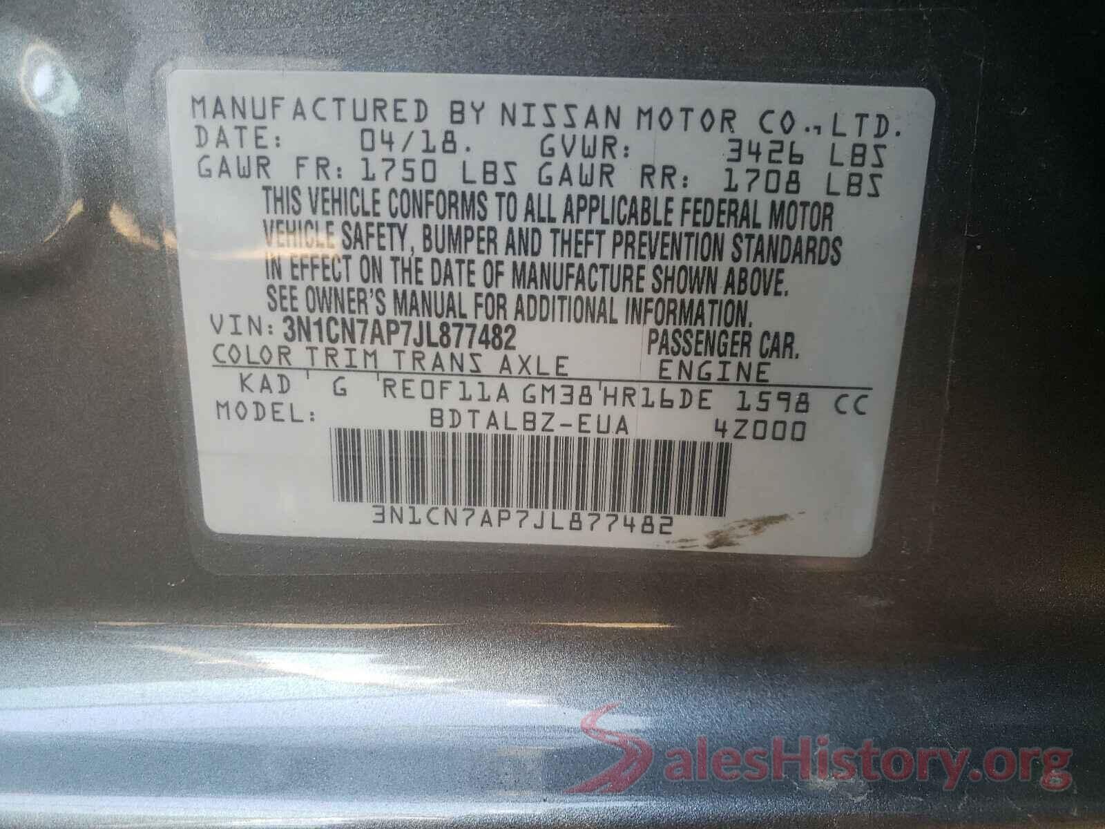 3N1CN7AP7JL877482 2018 NISSAN VERSA