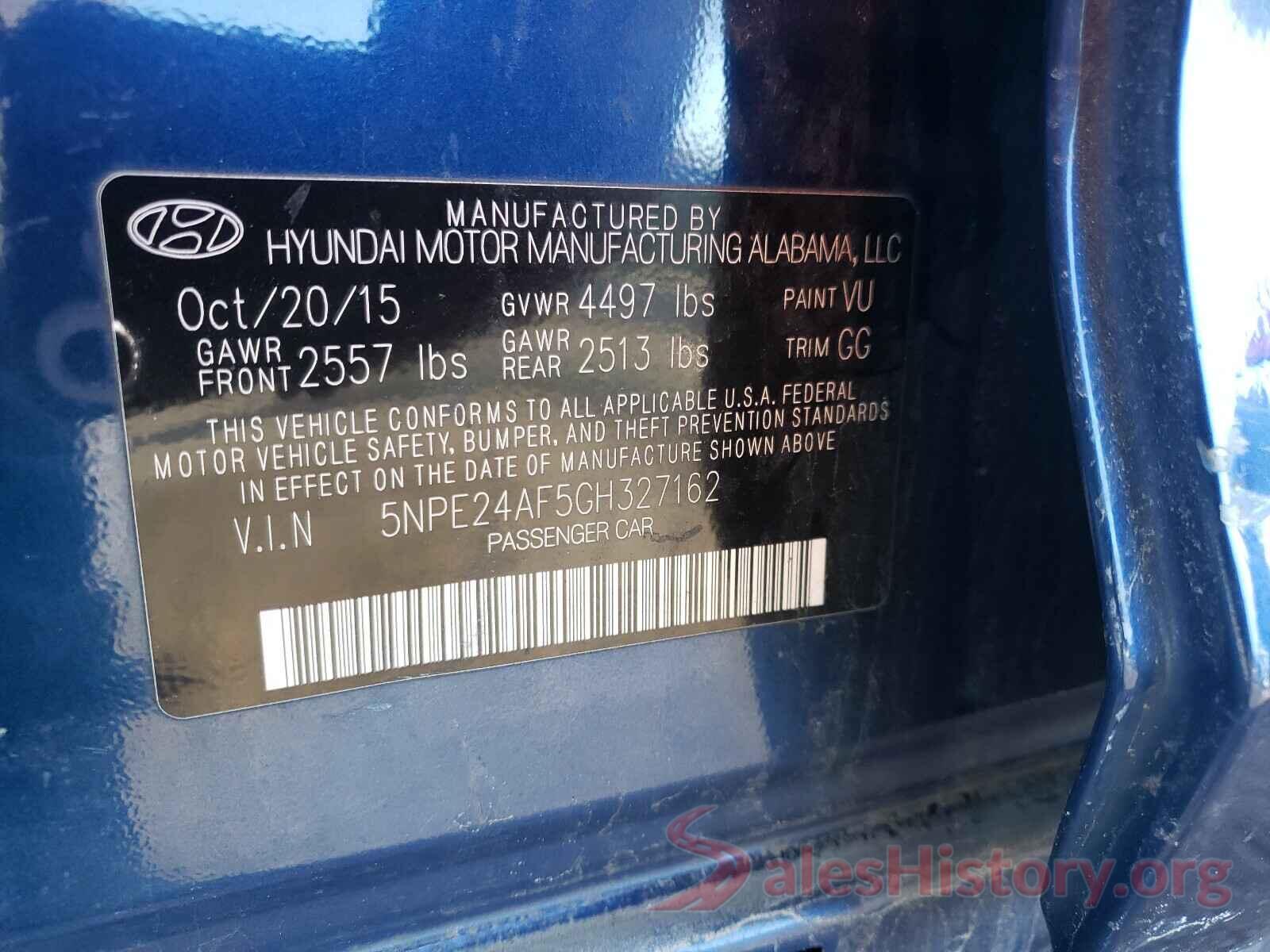 5NPE24AF5GH327162 2016 HYUNDAI SONATA