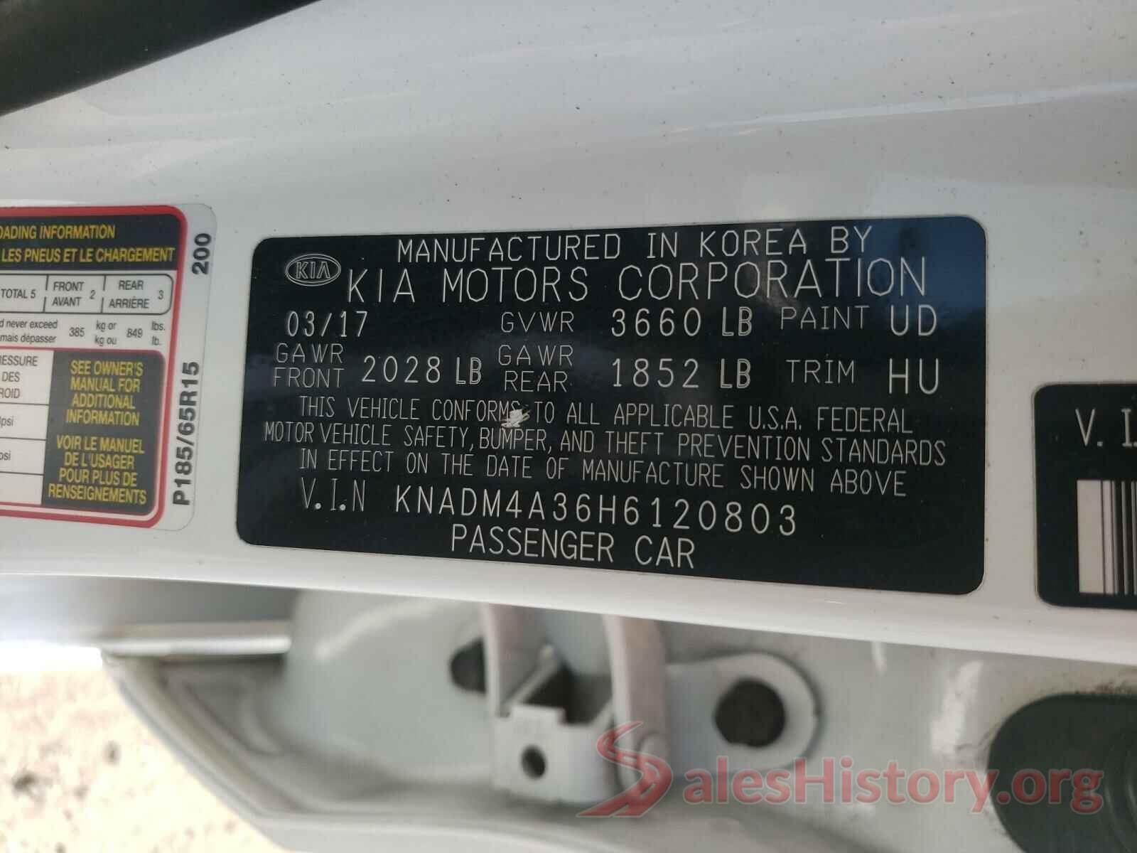 KNADM4A36H6120803 2017 KIA RIO