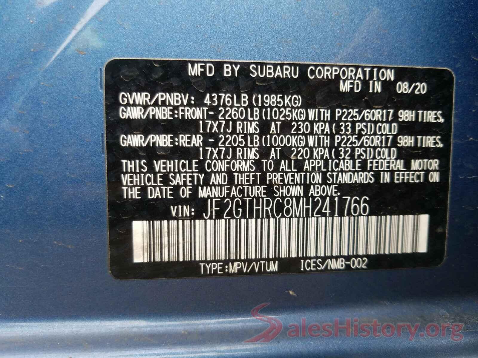 JF2GTHRC8MH241766 2021 SUBARU CROSSTREK