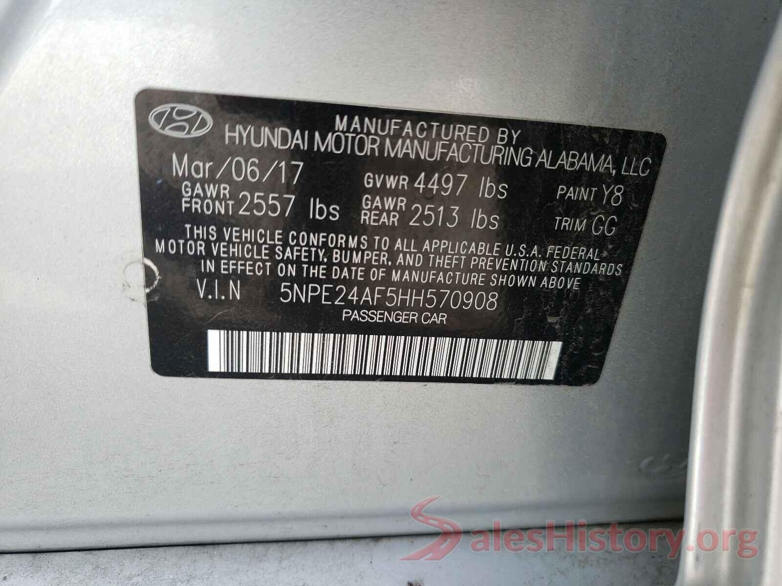 5NPE24AF5HH570908 2017 HYUNDAI SONATA