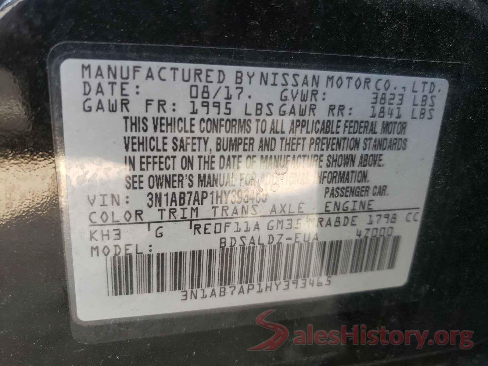 3N1AB7AP1HY393465 2017 NISSAN SENTRA