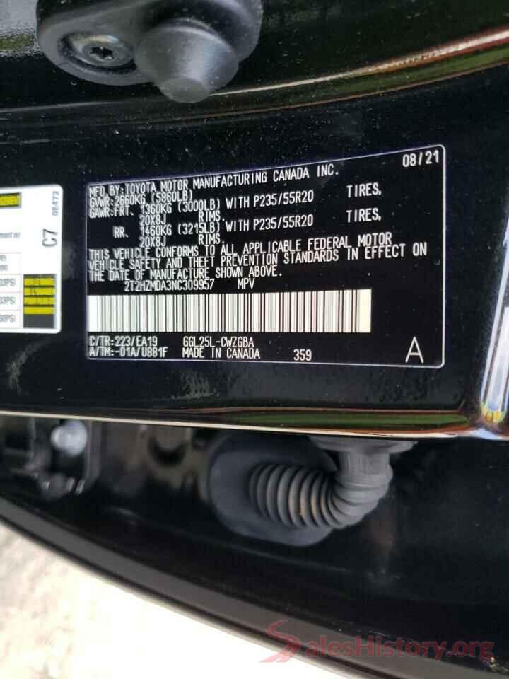 2T2HZMDA3NC309957 2022 LEXUS RX350