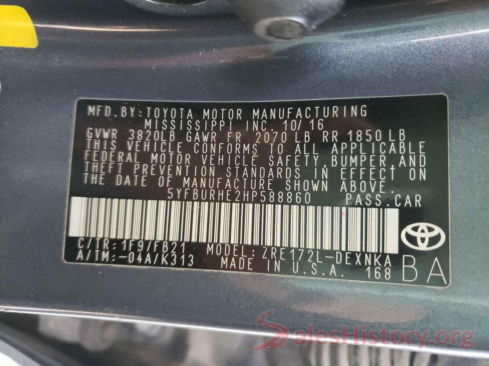 5YFBURHE2HP588860 2017 TOYOTA COROLLA