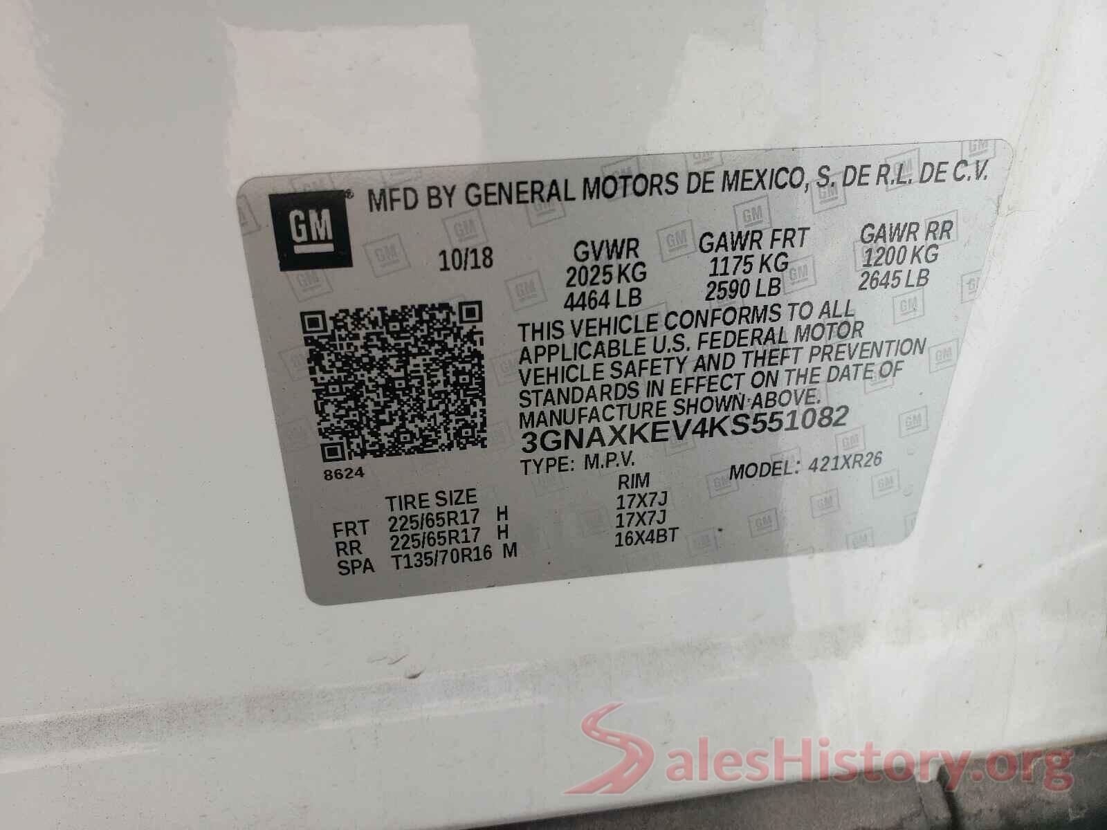 3GNAXKEV4KS551082 2019 CHEVROLET EQUINOX