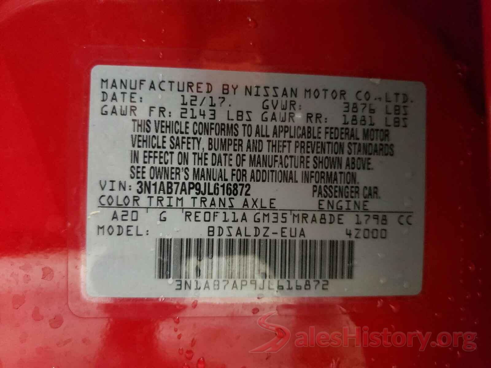 3N1AB7AP9JL616872 2018 NISSAN SENTRA