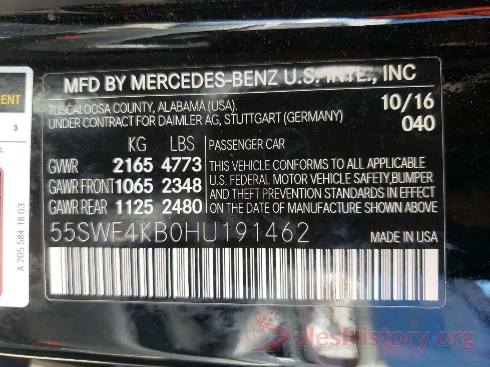 55SWF4KB0HU191462 2017 MERCEDES-BENZ C CLASS