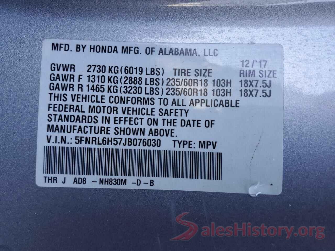 5FNRL6H57JB076030 2018 HONDA All Models