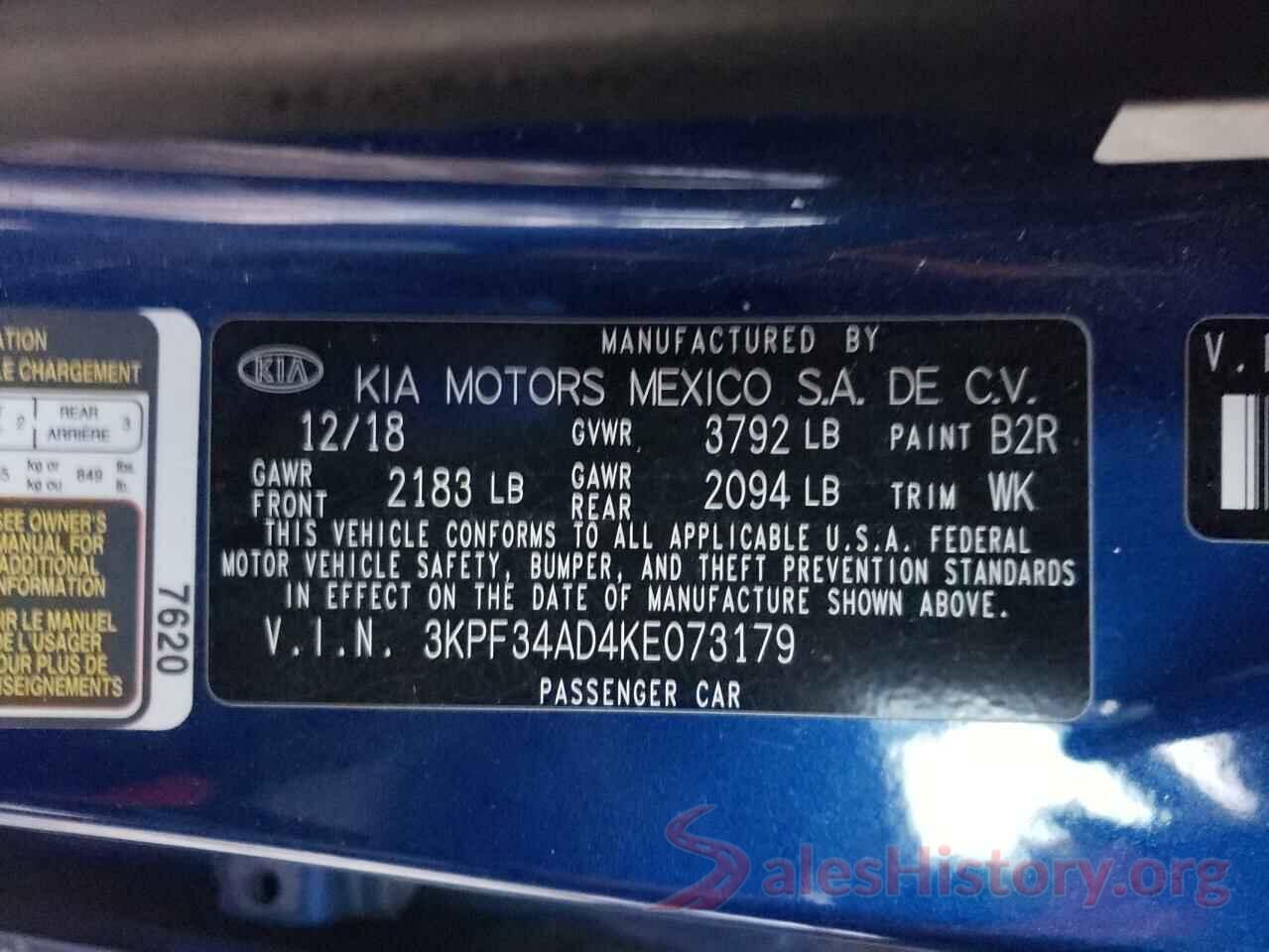 3KPF34AD4KE073179 2019 KIA FORTE