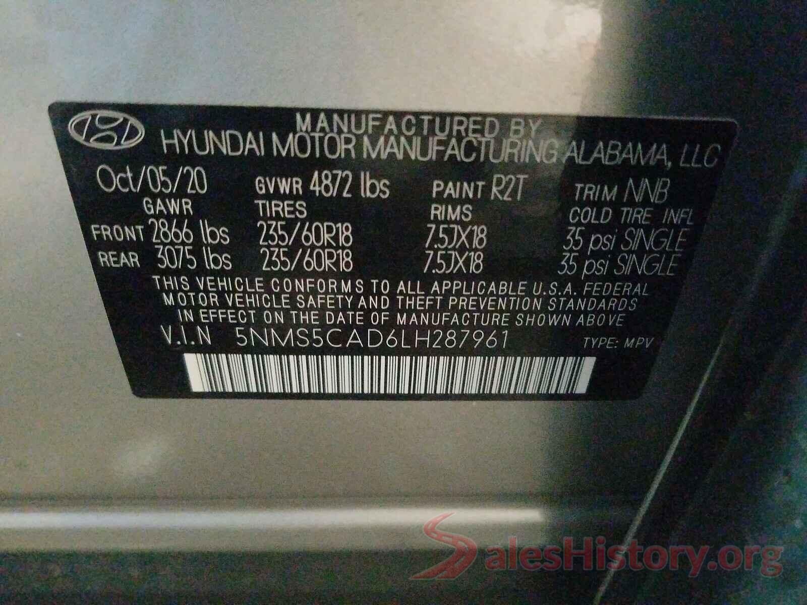 5NMS5CAD6LH287961 2020 HYUNDAI SANTA FE