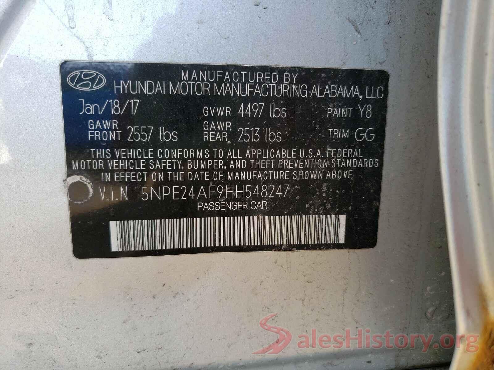 5NPE24AF9HH548247 2017 HYUNDAI SONATA