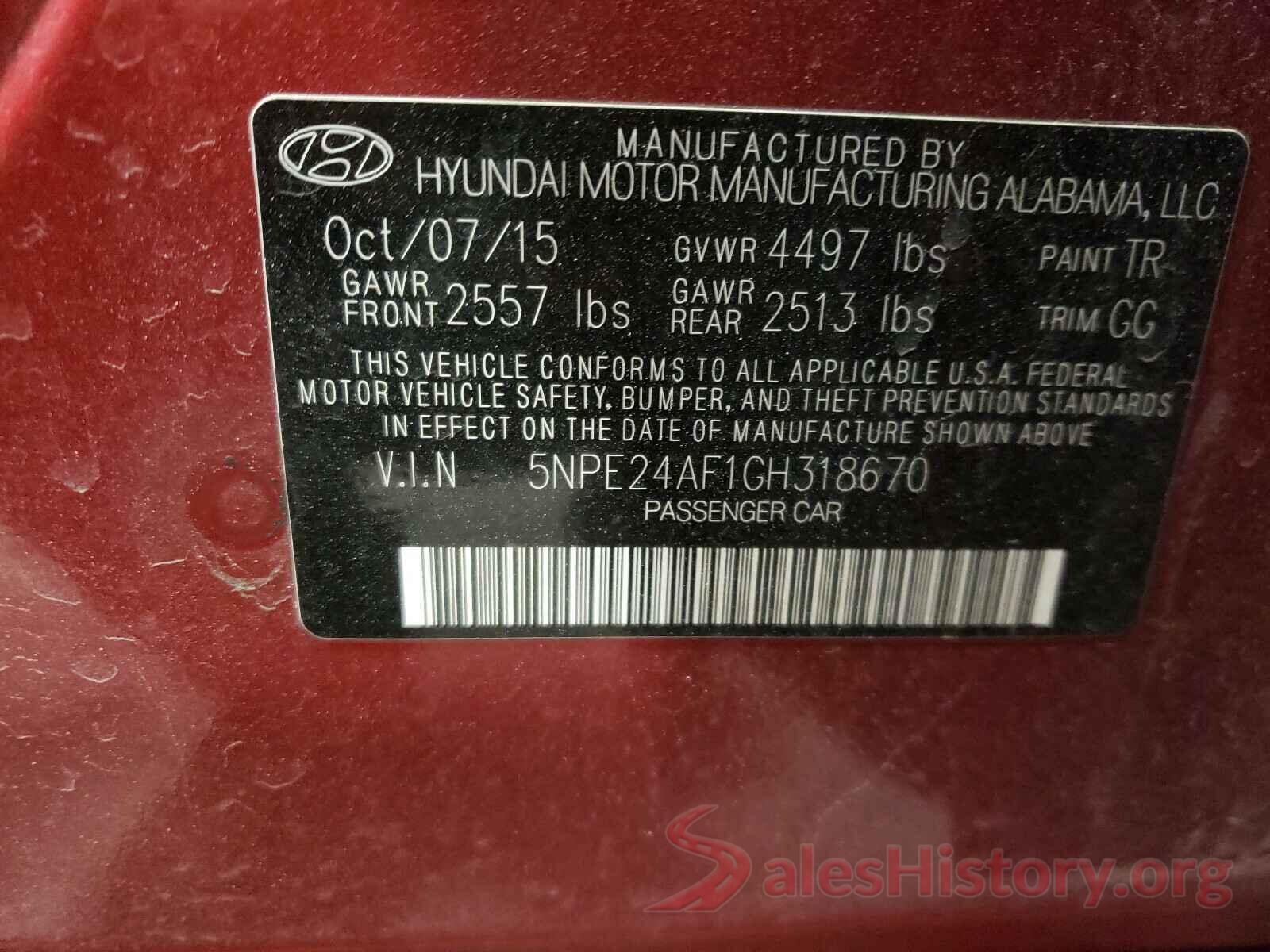 5NPE24AF1GH318670 2016 HYUNDAI SONATA