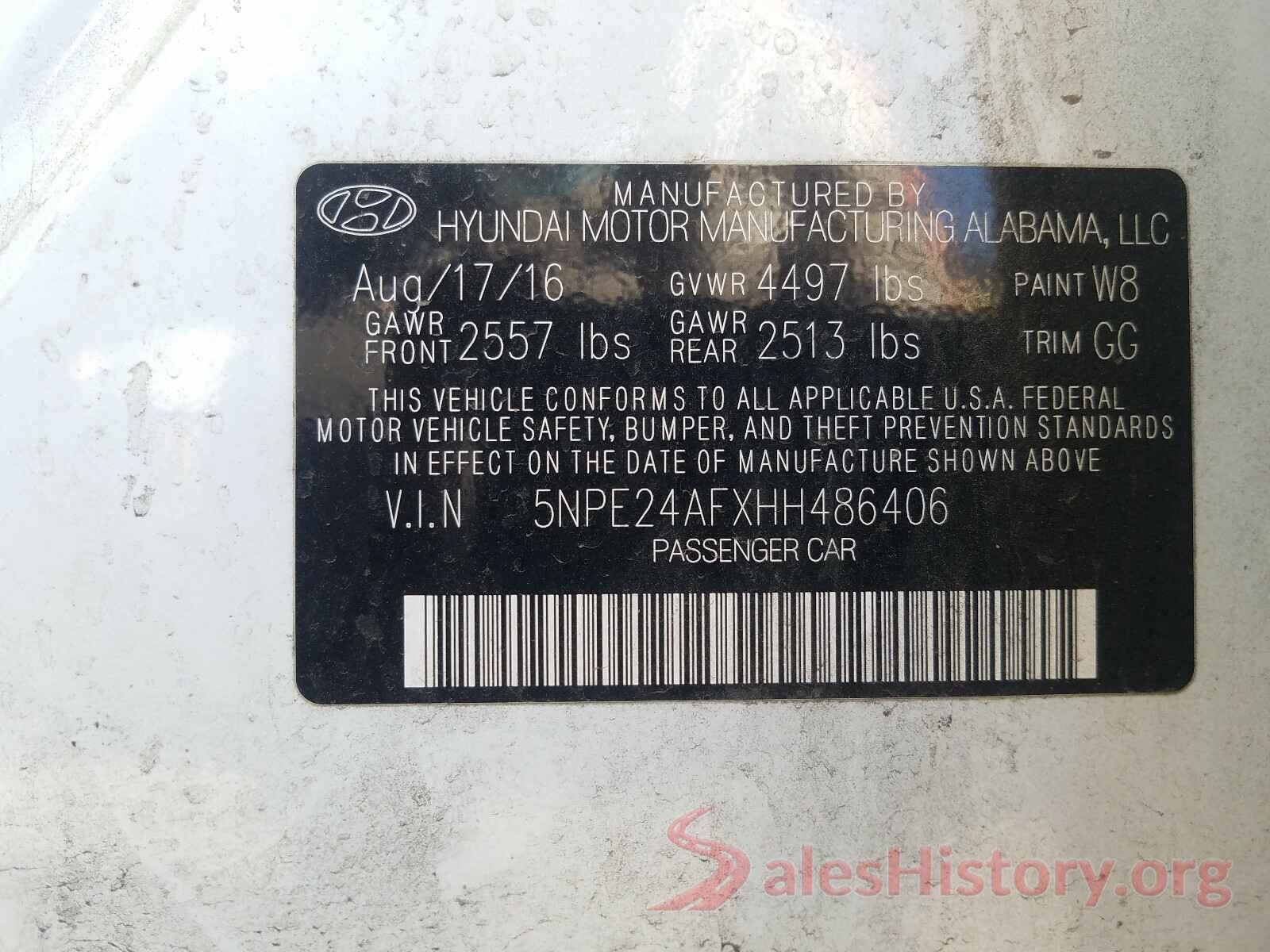 5NPE24AFXHH486406 2017 HYUNDAI SONATA