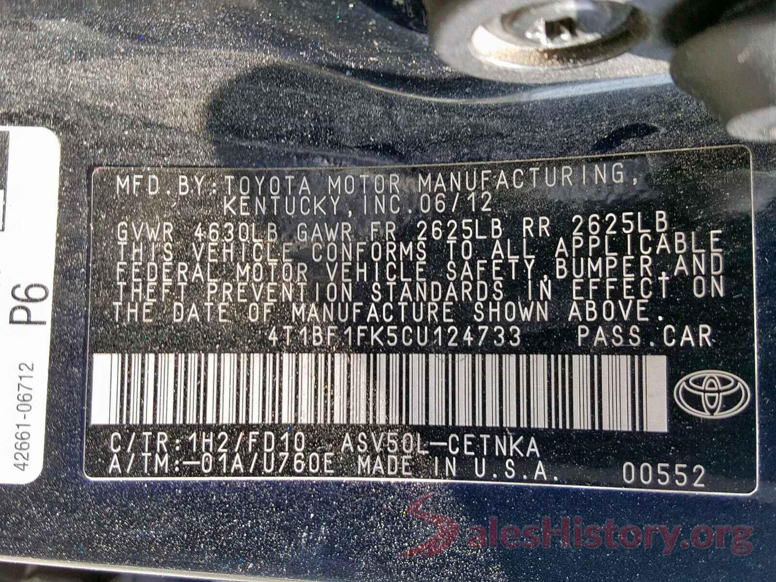 4T1BF1FK5CU124733 2012 TOYOTA CAMRY BASE