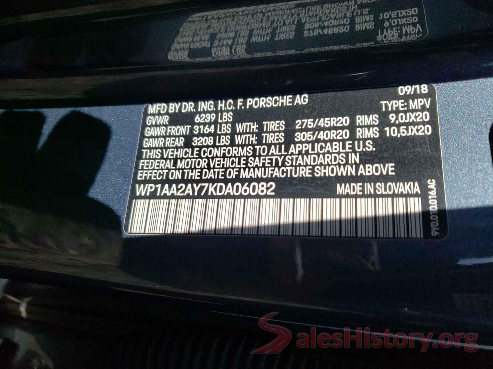 WP1AA2AY7KDA06082 2019 PORSCHE CAYENNE