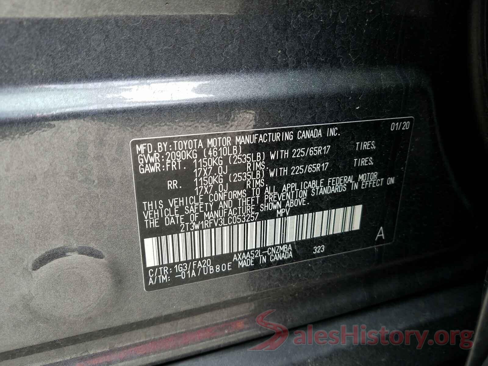 2T3W1RFV3LC053257 2020 TOYOTA RAV4