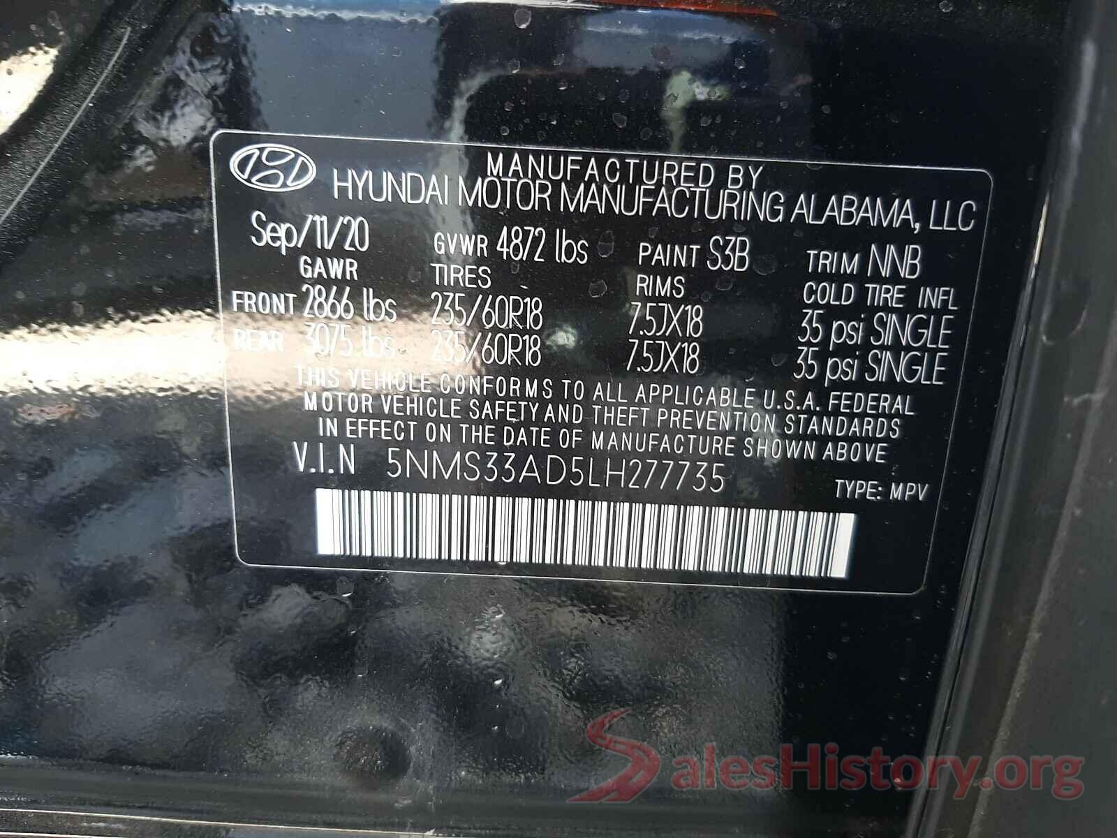 5NMS33AD5LH277735 2020 HYUNDAI SANTA FE