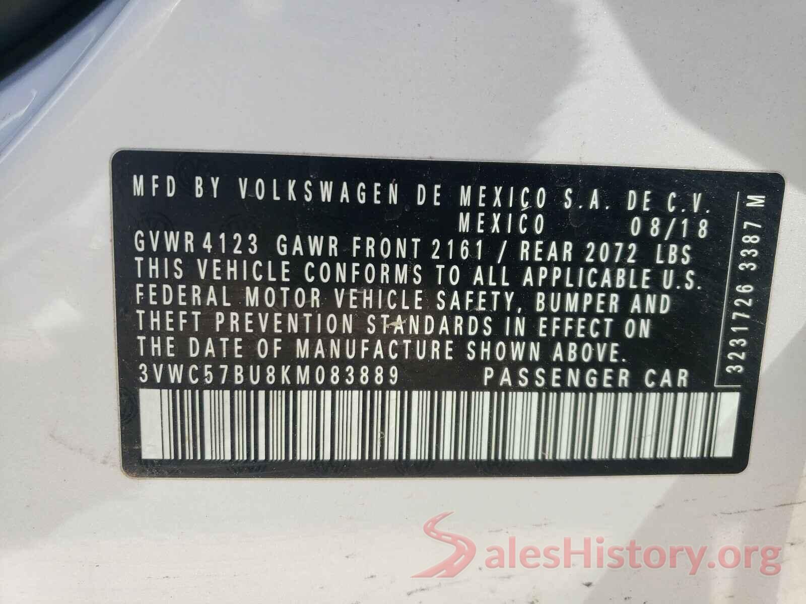 3VWC57BU8KM083889 2019 VOLKSWAGEN JETTA