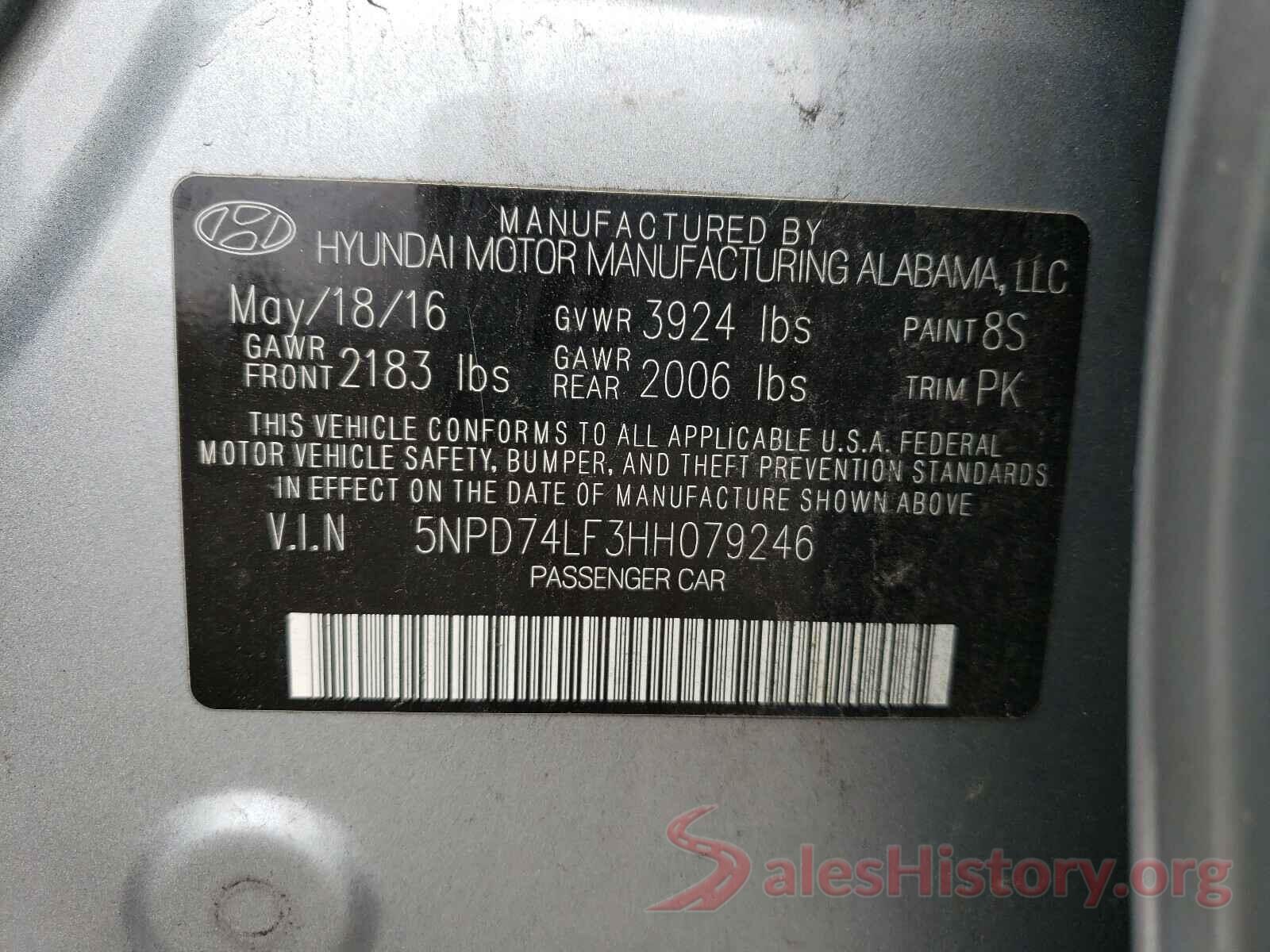 5NPD74LF3HH079246 2017 HYUNDAI ELANTRA