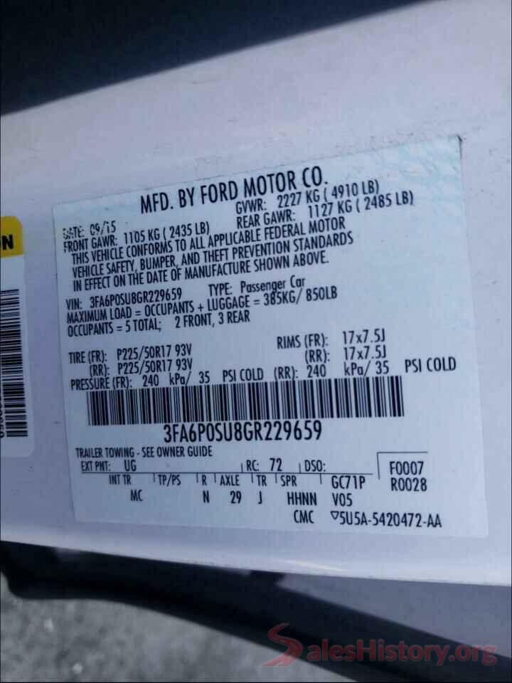 3FA6P0SU8GR229659 2016 FORD FUSION