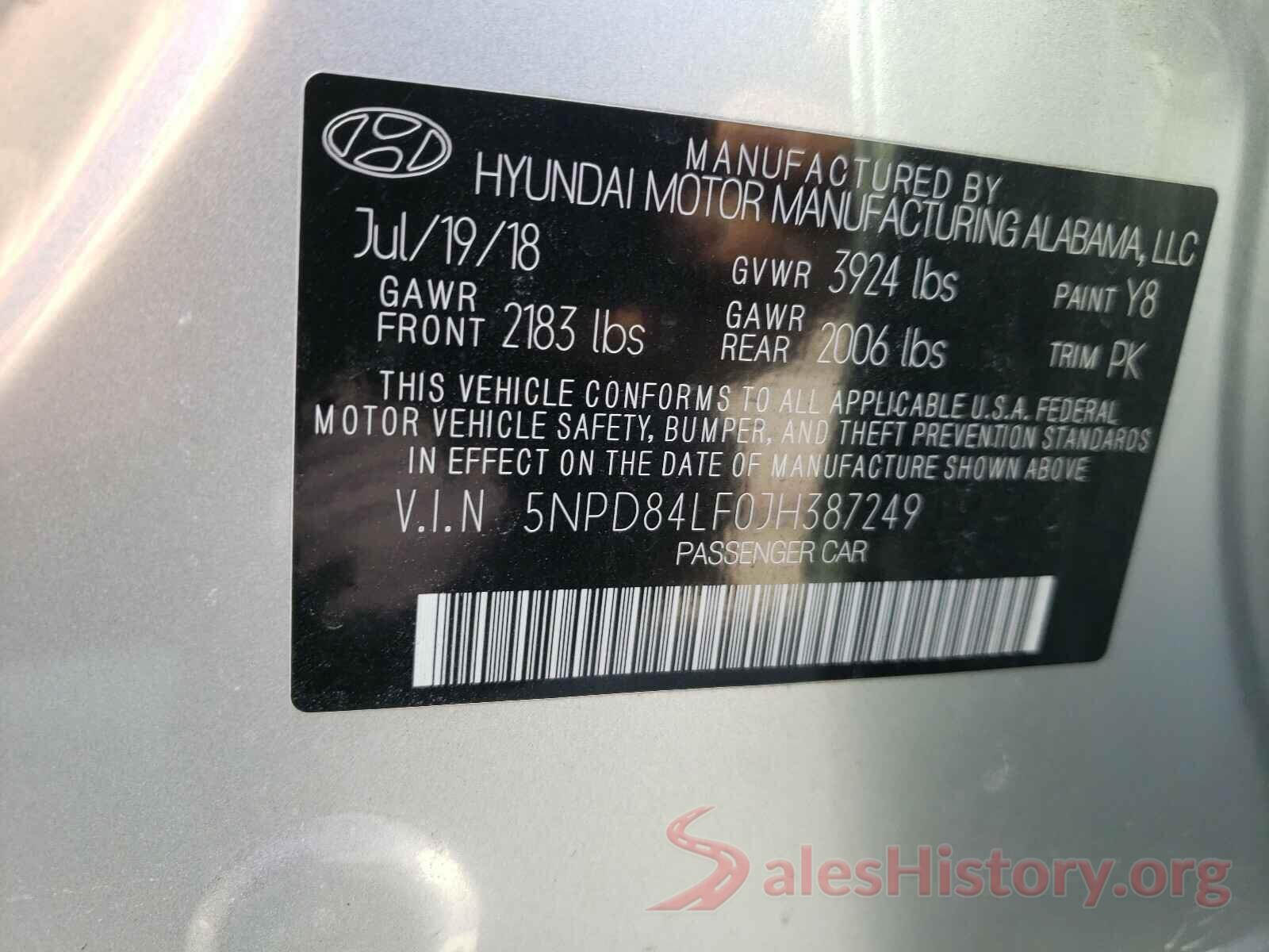 5NPD84LF0JH387249 2018 HYUNDAI ELANTRA