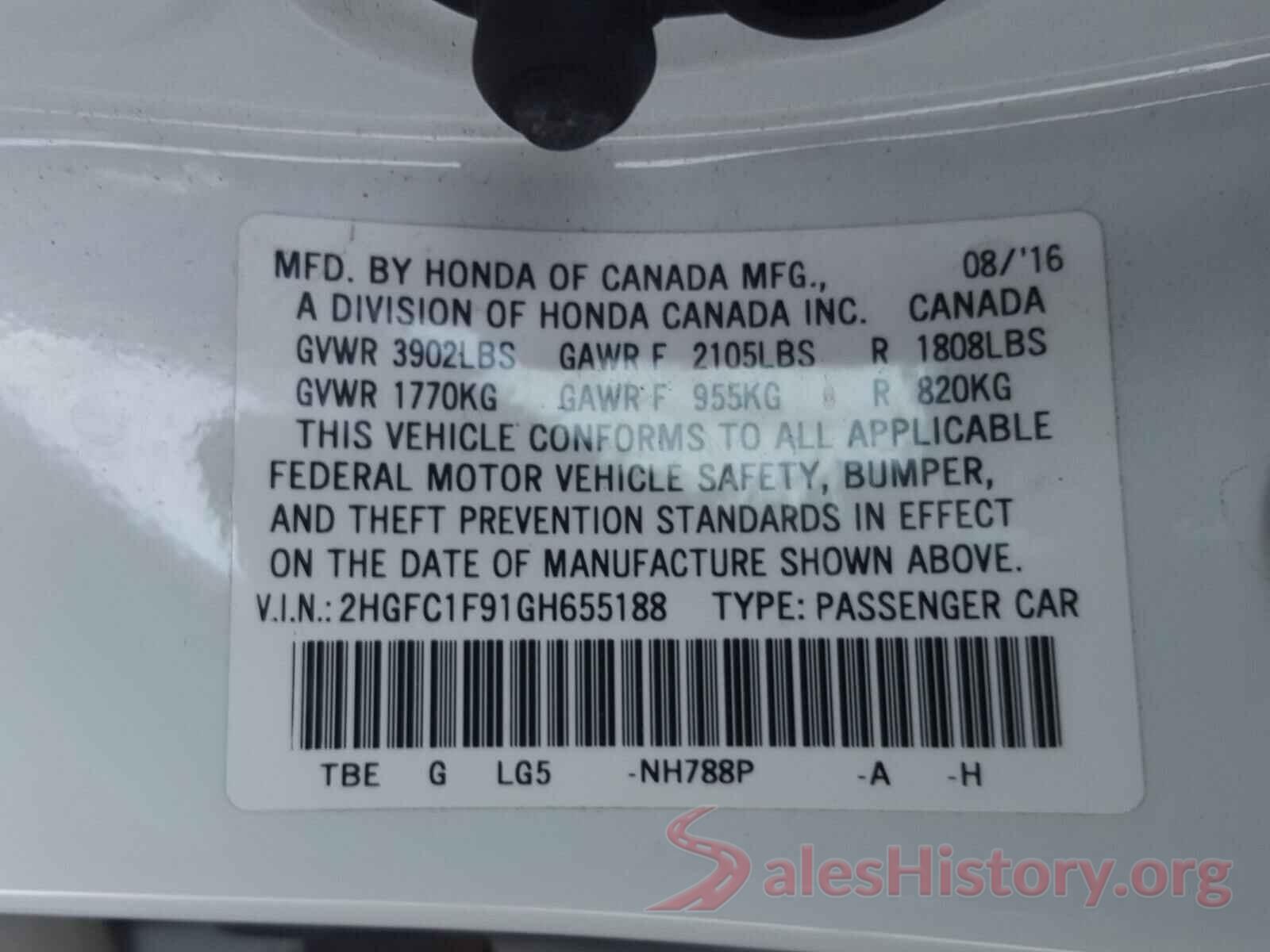 2HGFC1F91GH655188 2016 HONDA CIVIC