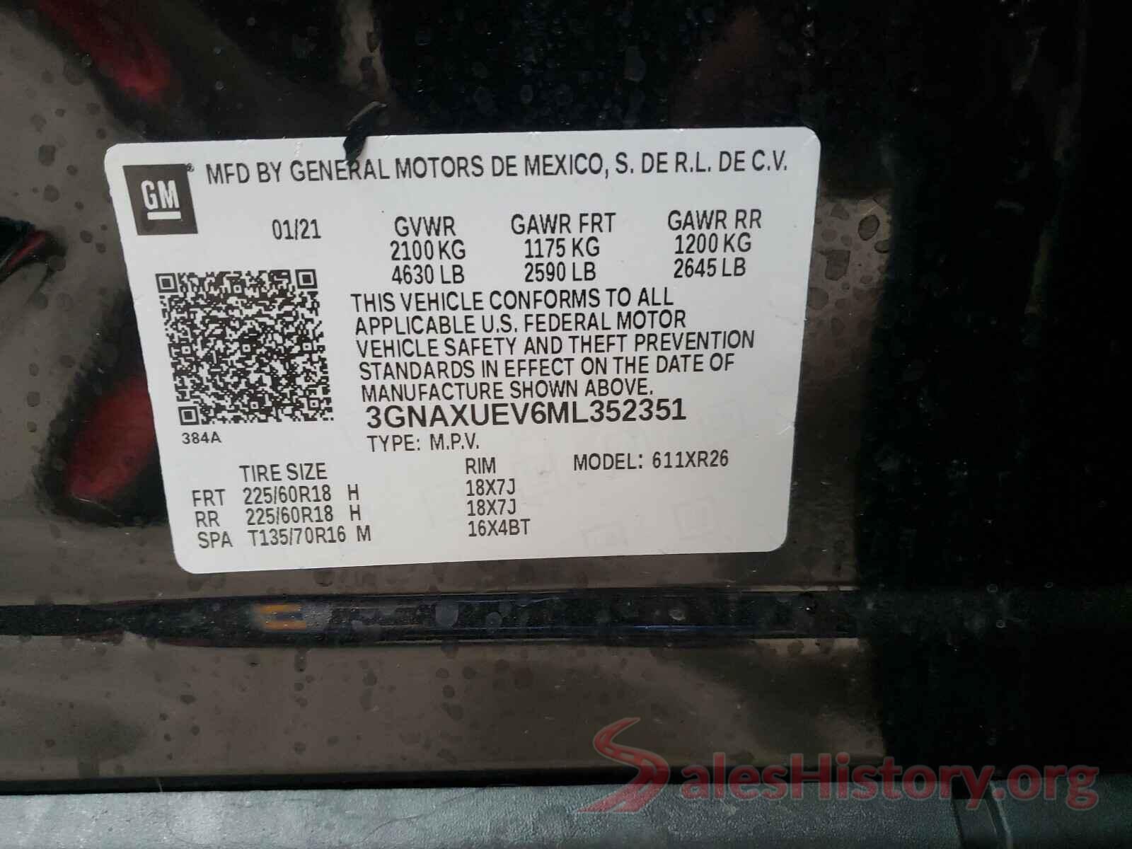 3GNAXUEV6ML352351 2021 CHEVROLET EQUINOX