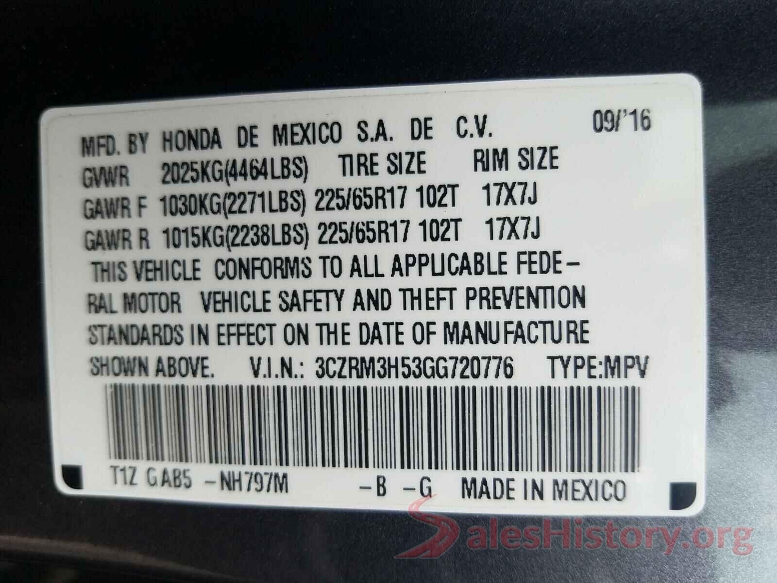 3CZRM3H53GG720776 2016 HONDA CRV