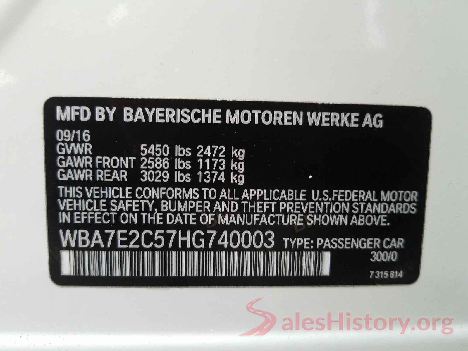 WBA7E2C57HG740003 2017 BMW 7 SERIES