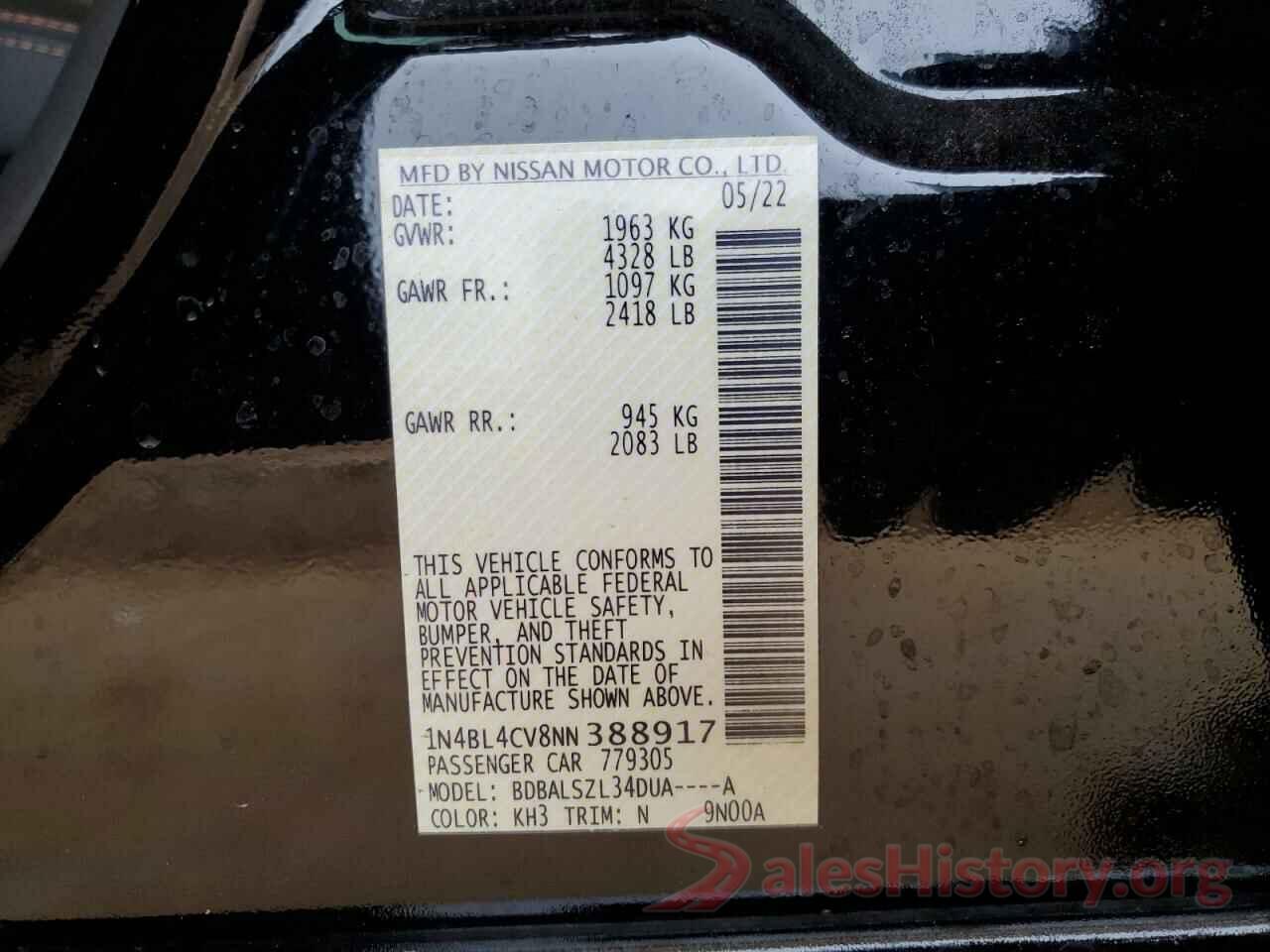 1N4BL4CV8NN388917 2022 NISSAN ALTIMA