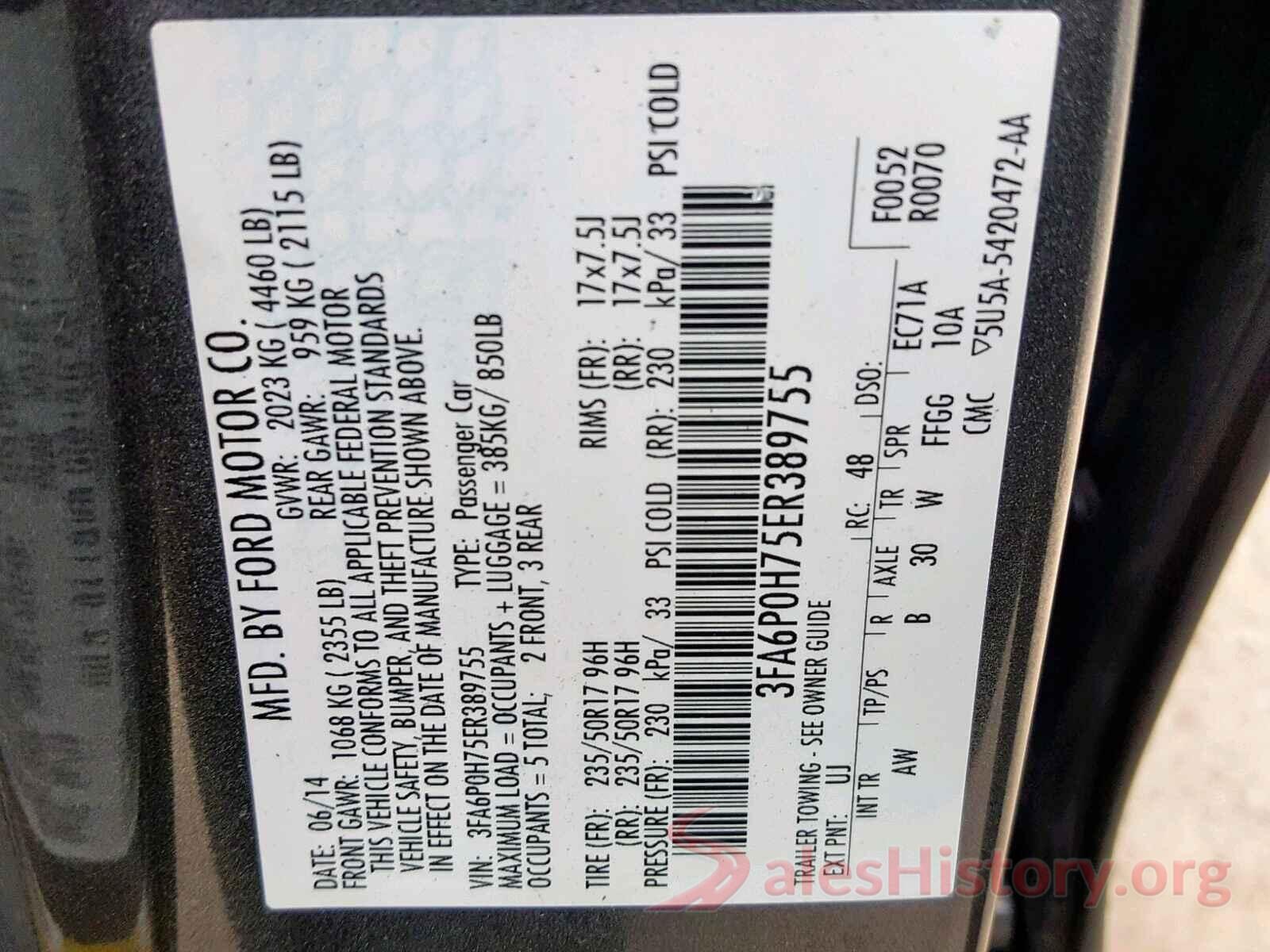 3FA6P0H75ER389755 2014 FORD FUSION SE