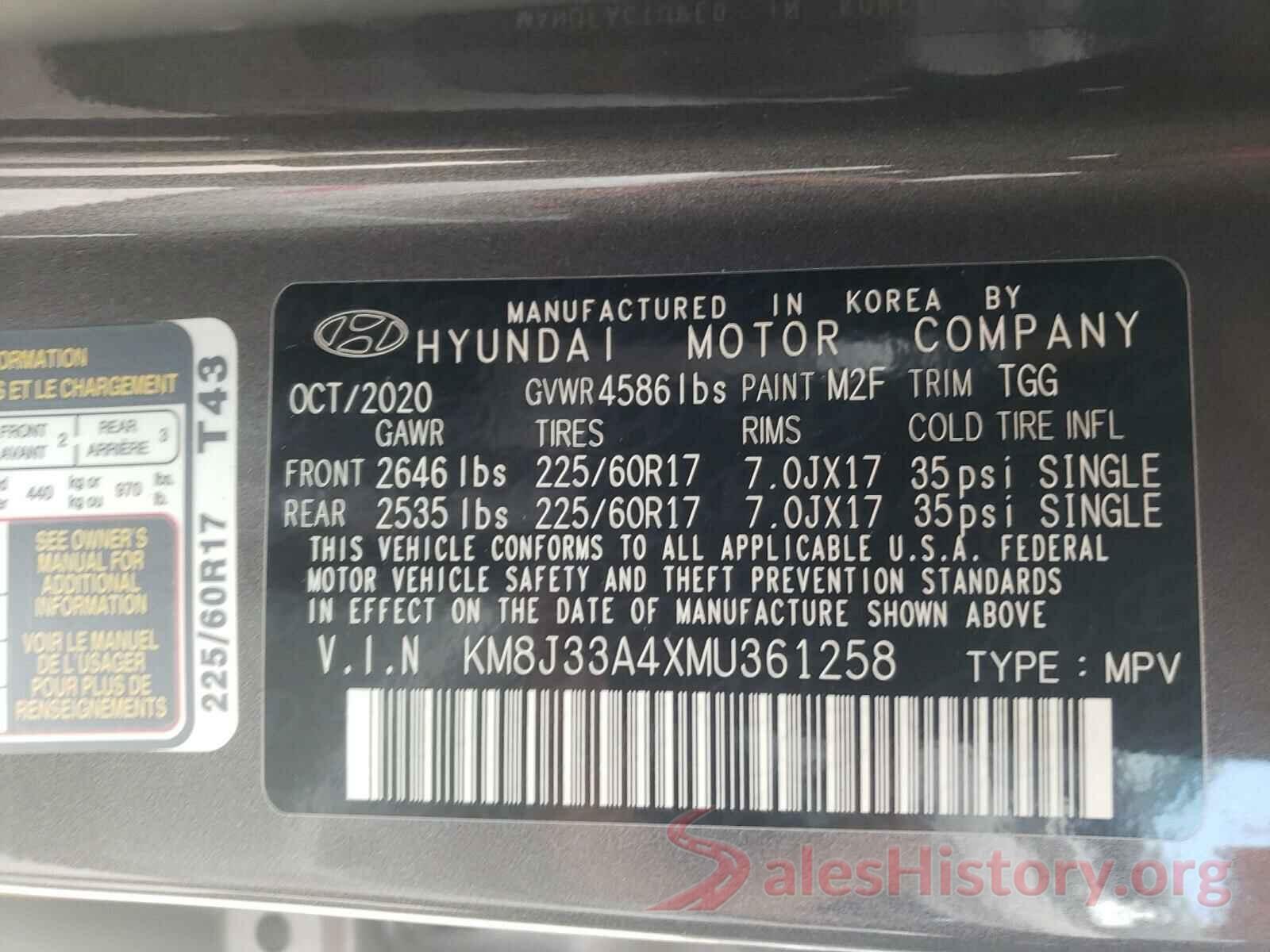 KM8J33A4XMU361258 2021 HYUNDAI TUCSON