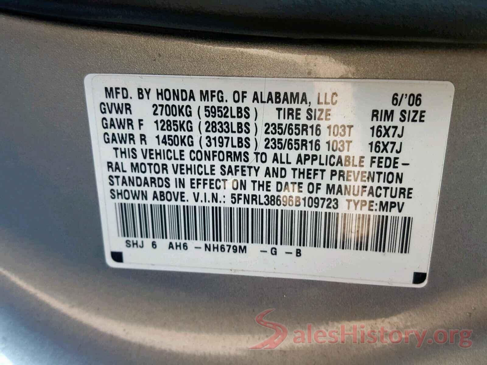 5FNRL38696B109723 2006 HONDA ODYSSEY EX