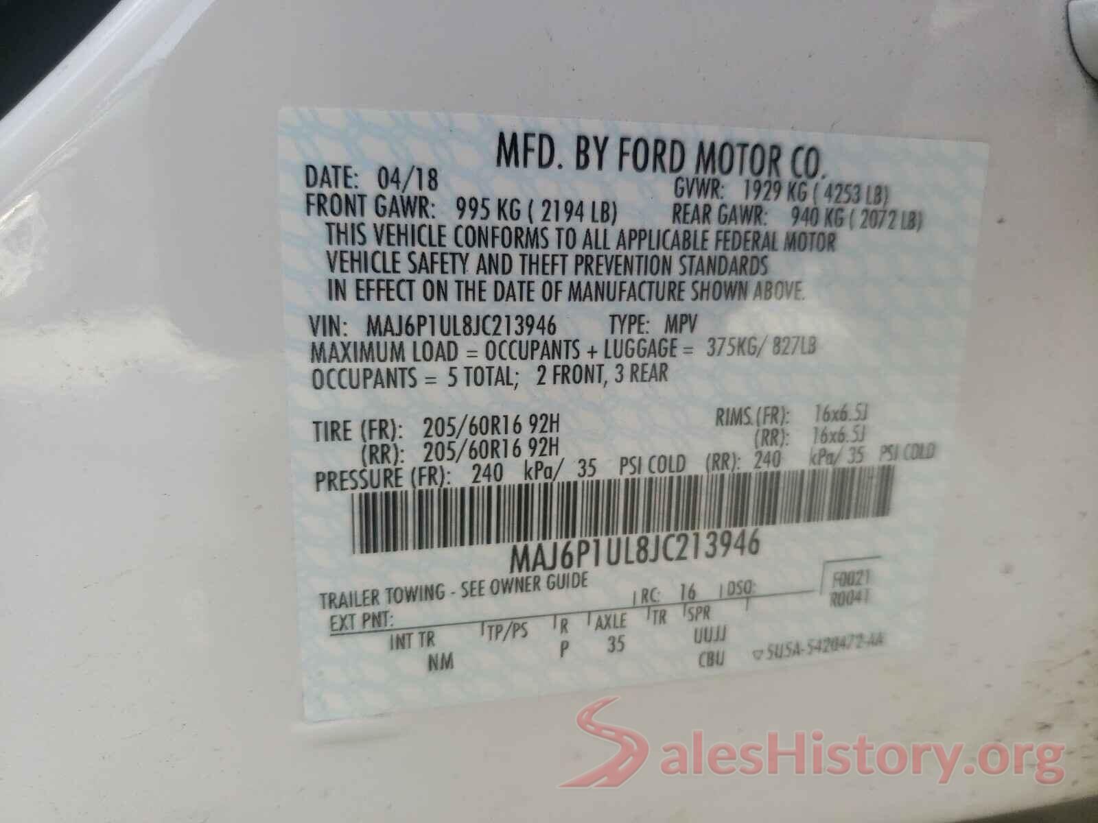 MAJ6P1UL8JC213946 2018 FORD ALL OTHER