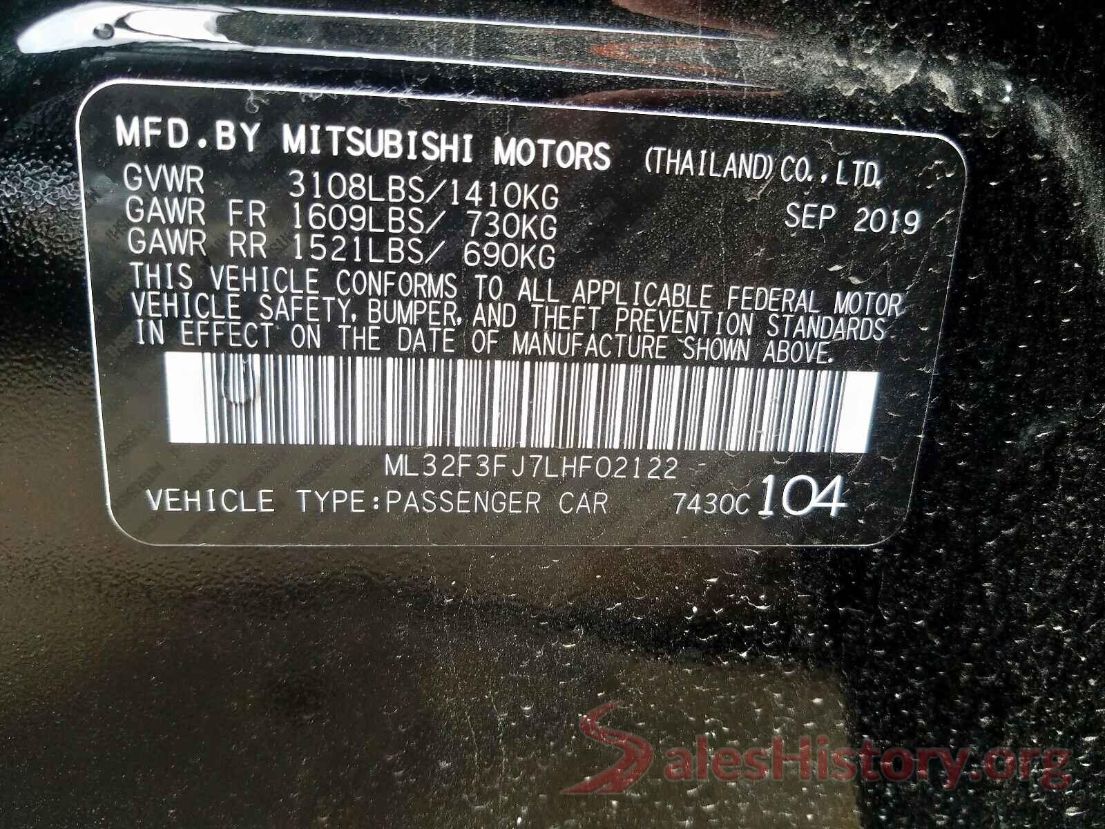 ML32F3FJ7LHF02122 2020 MITSUBISHI MIRAGE