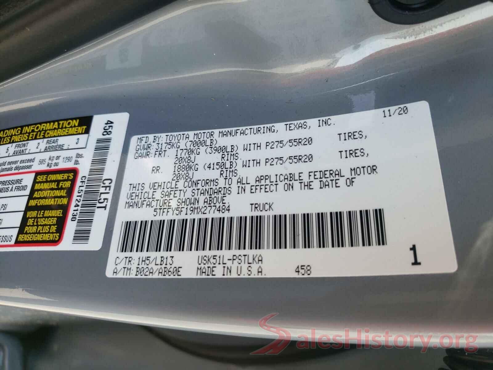 5TFFY5F19MX277484 2021 TOYOTA TUNDRA