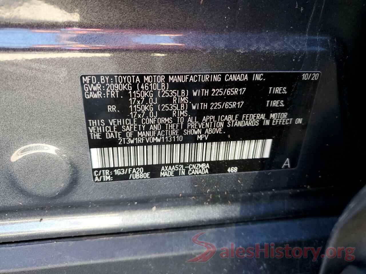 2T3W1RFV0MW113110 2021 TOYOTA RAV4